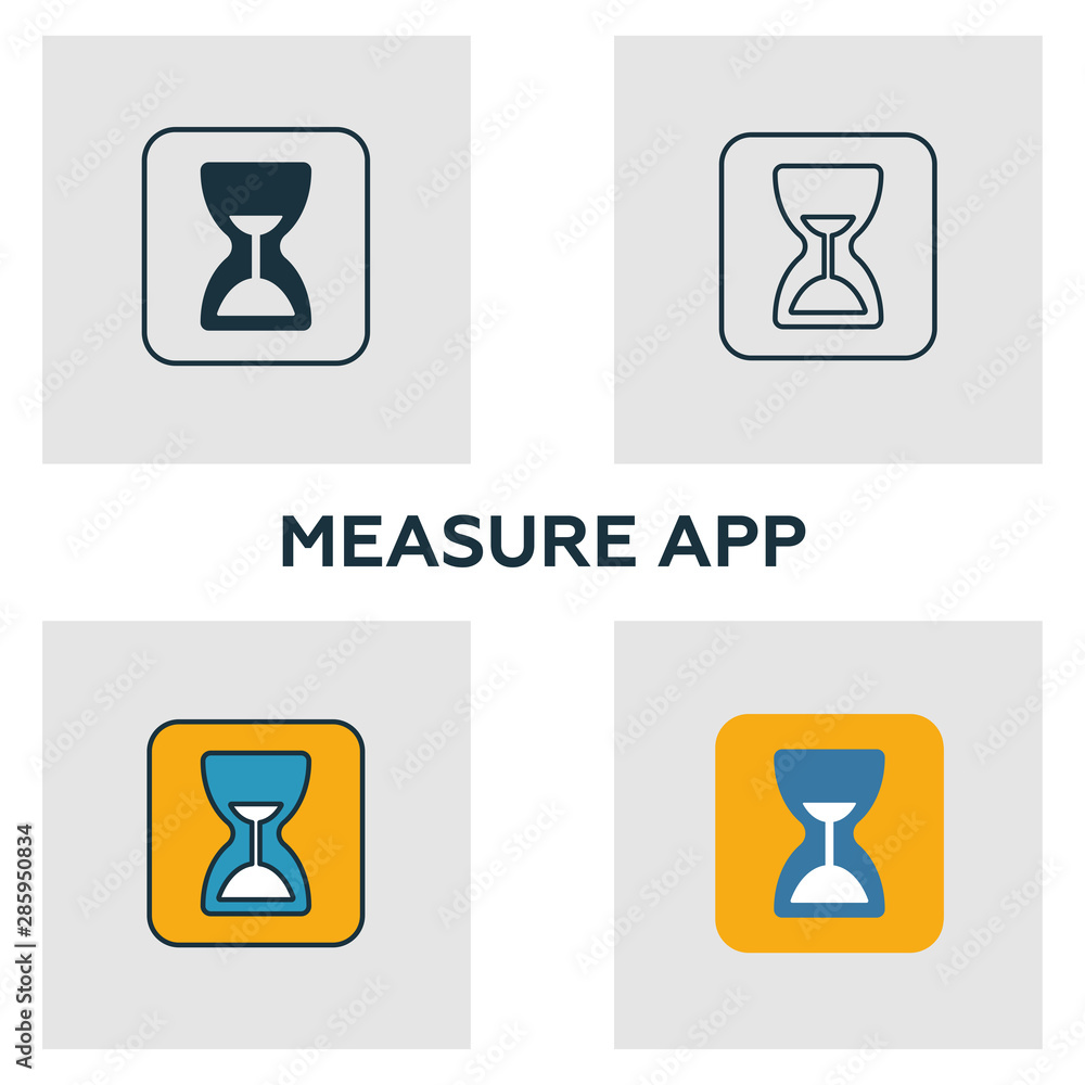 Poster measure app icon set. four elements in diferent styles from visual device icons collection. creative