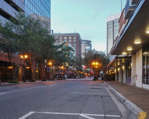 Early morning at downtown business district in Orlando Florida USA.with buildings .