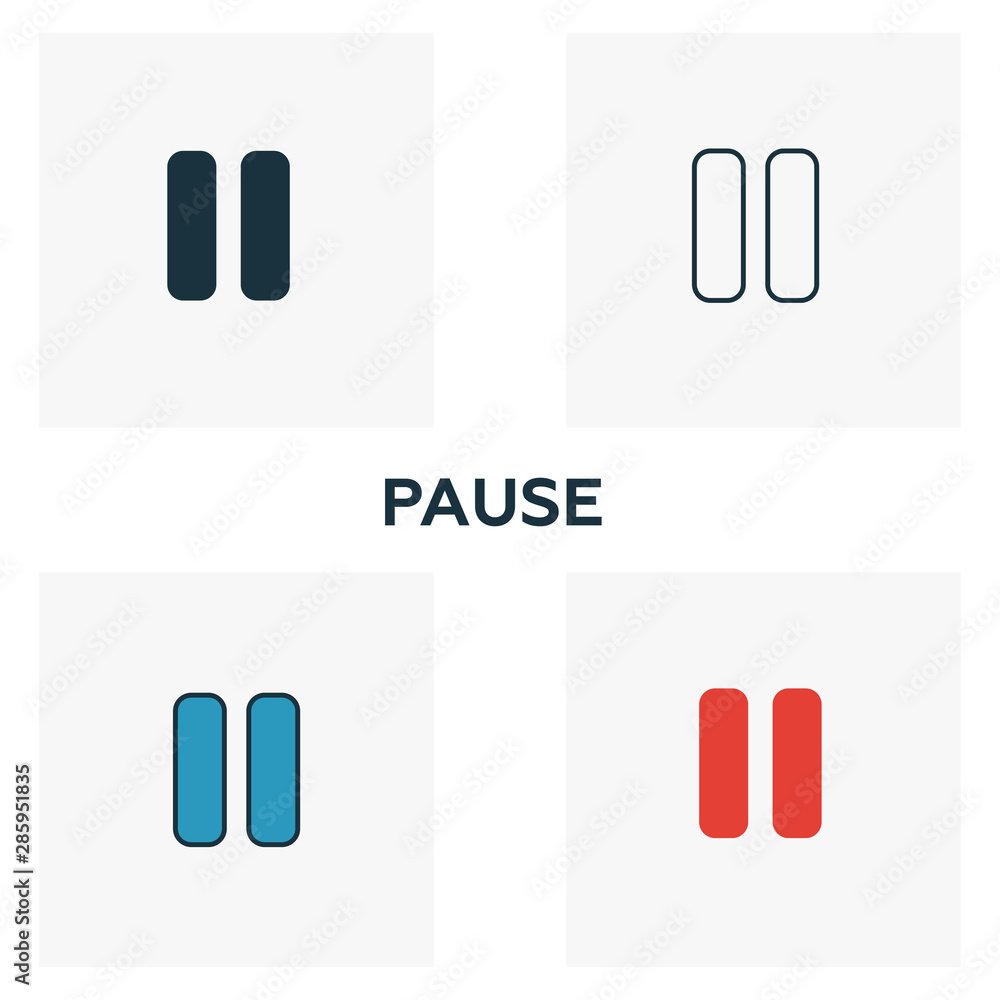 Poster pause icon set. four elements in diferent styles from audio buttons icons collection. creative pause