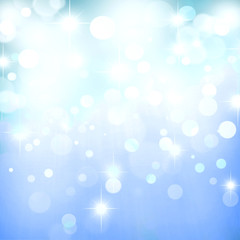 Blue Abstract Festive Background With Stars And Bokeh Lights