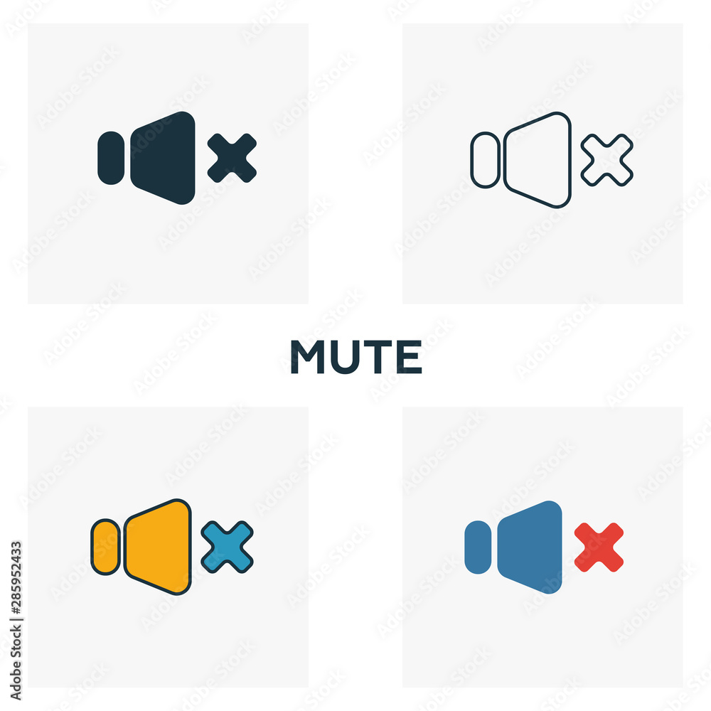 Poster mute icon set. four elements in diferent styles from audio buttons icons collection. creative mute i