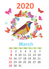 cute nature Calendar for 2020, march