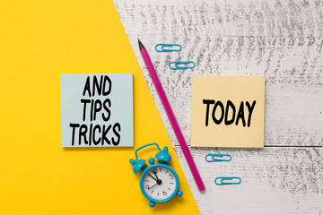 Word writing text Tips And Tricks. Business photo showcasing piece of inside facts specially in...
