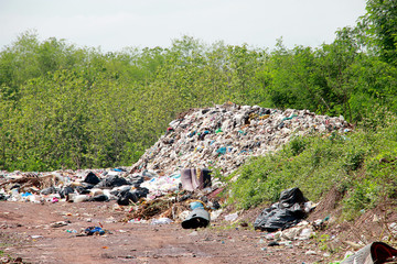 Mountain garbage, large and degraded garbage pile, Pile of stink and toxic residue, waste plastic...