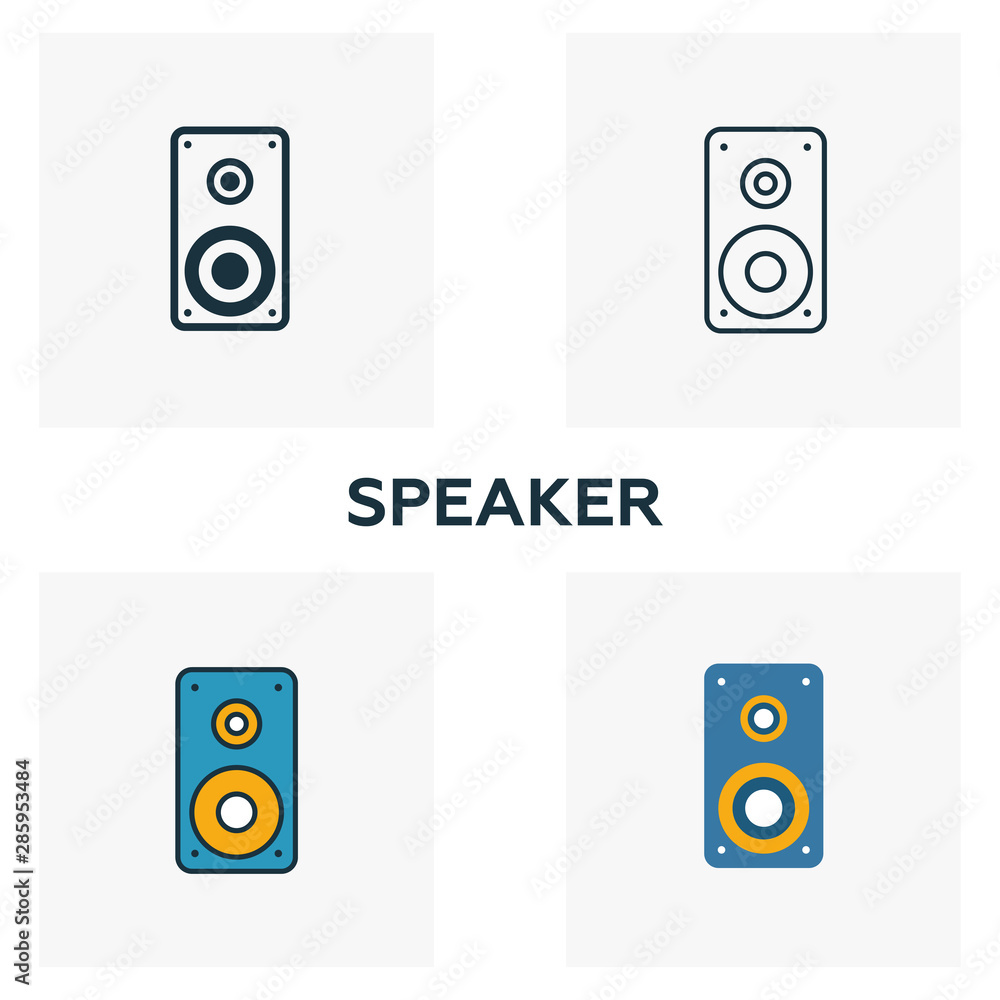 Poster speaker icon set. four elements in diferent styles from audio buttons icons collection. creative spe