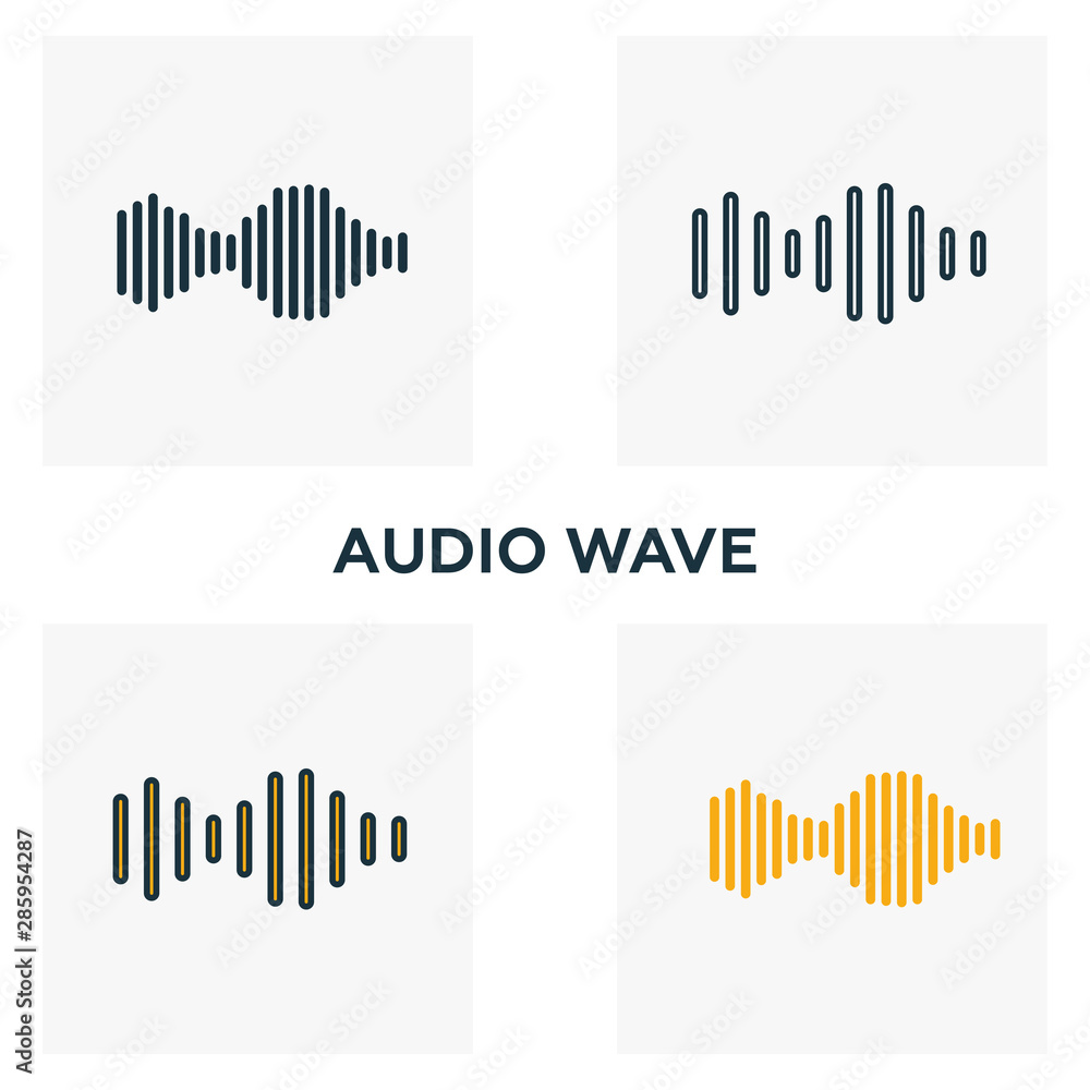 Poster audio wave icon set. four elements in diferent styles from audio buttons icons collection. creative 