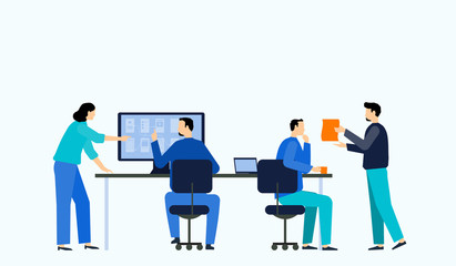  flat vector illustration business team working collaboration and group business meeting concept