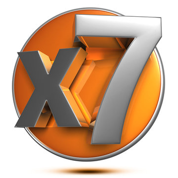 x7 3d rendering on the orange circle behind the white background .(with Clipping Path).