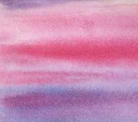 Fototapeta na wymiar Abstract watercolor background. Smooth soft lines of pink purple. Watercolor gradient. Saturated colors. Carmine stripes. Hand drawn on paper with texture illustration.