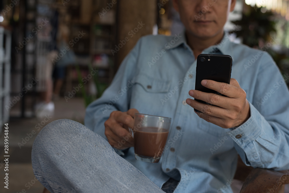 Poster man using smartphone