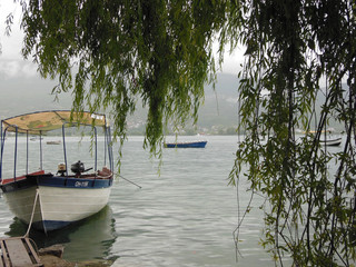 Boat on lake Ohird in North Macedonia