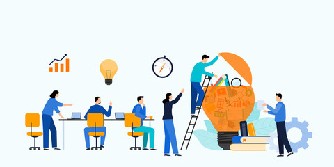 Group Business Team Meeting And Brainstorming Idea With Creative Lightbulb Concept