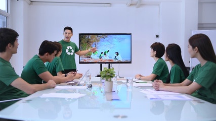 Participation Concept. Volunteer Team talking for work together at meeting room. 4k Resolution.