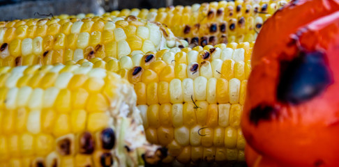 Corn and red pepper on the grill. Calgary, Alberta, Canada
