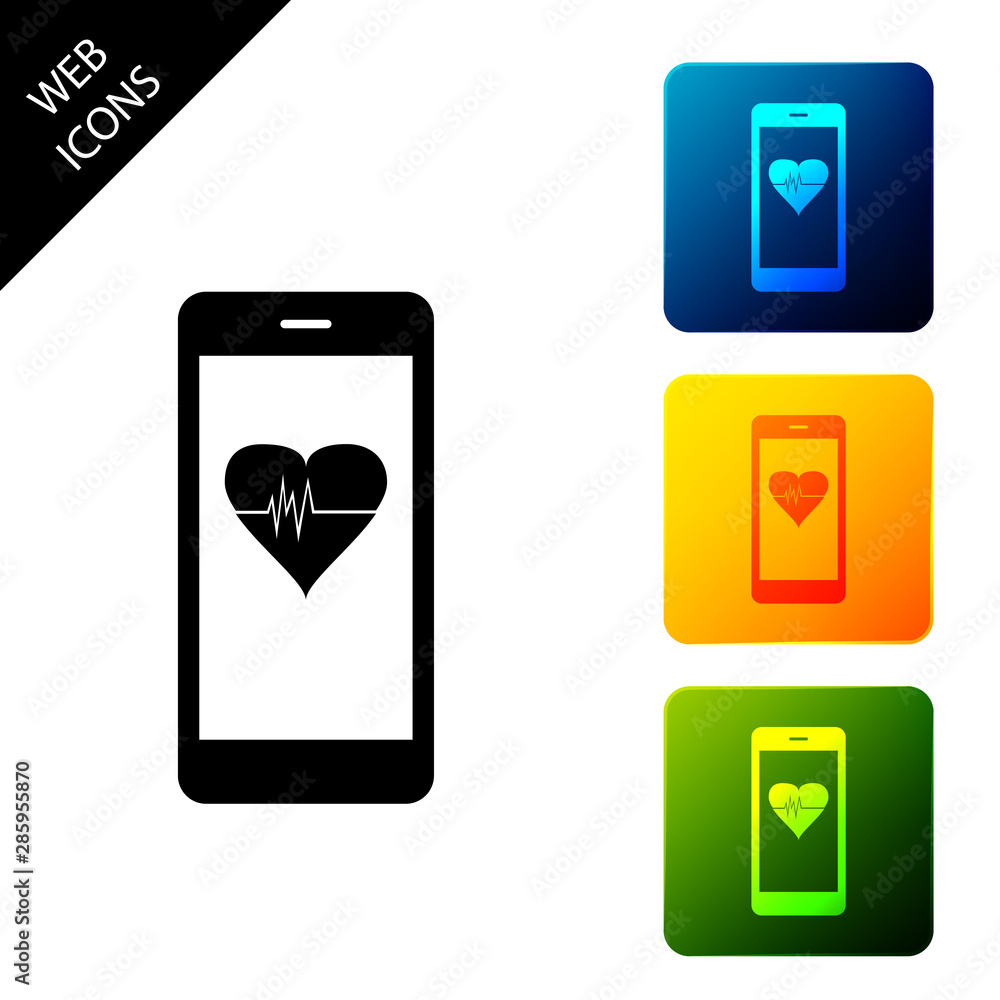 Poster smartphone with heart rate monitor function icon isolated on white background. set icons colorful sq