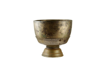 Old antique vintage bronze, Brass Bowl and Planter isolated on white background