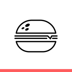 Hamburger icon in flat isolated on white background, fast food vector illustration for web site or mobile app