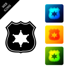 Police badge icon isolated on white background. Sheriff badge sign. Set icons colorful square buttons. Vector Illustration