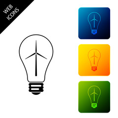 Light bulb with wind turbine as idea of eco friendly source of energy icon isolated on white background. Alternative energy concept. Set icons colorful square buttons. Vector Illustration