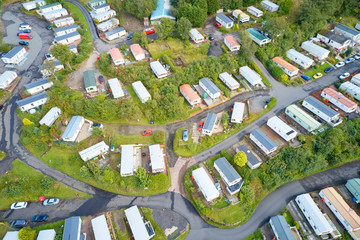 Caravan site park aerial view traveller holiday homes at Cloch site near Wemyss Bay