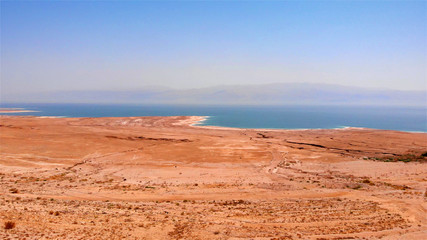 Dead sea Landscape and Sinkholes Aerial view Israel