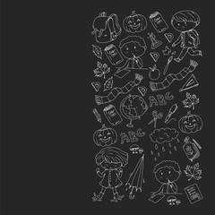 Back to school vector pattern. Education icons for children.