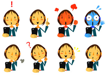 女性　スマホ　リアクションセット