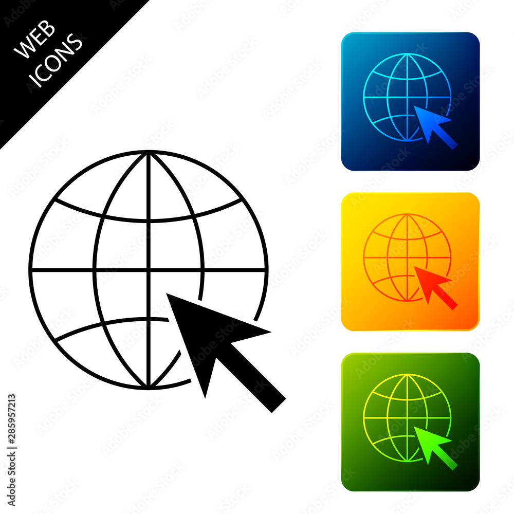 Poster go to web icon isolated on white background. globe and cursor. website pictogram. world wide web sym