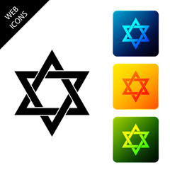 Star of David icon isolated on white background. Jewish religion symbol. Set icons colorful square buttons. Vector Illustration