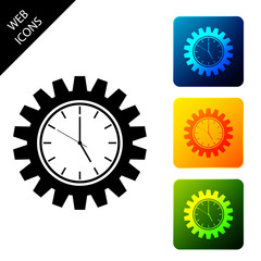 Time Management icon isolated on white background. Clock and gear sign. Productivity symbol. Set icons colorful square buttons. Vector Illustration