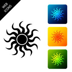 Sun icon isolated on white background. Set icons colorful square buttons. Vector Illustration