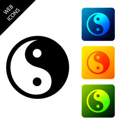 Yin Yang symbol of harmony and balance icon isolated on white background. Set icons colorful square buttons. Vector Illustration