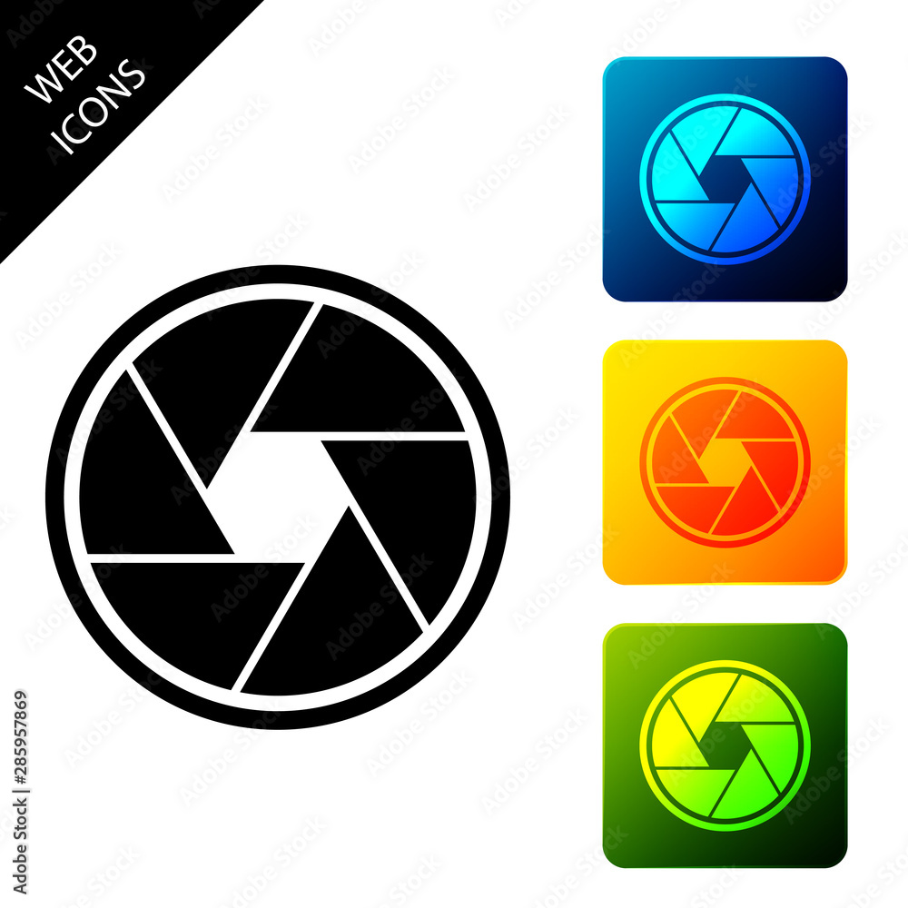 Poster camera shutter icon isolated on white background. set icons colorful square buttons. vector illustra