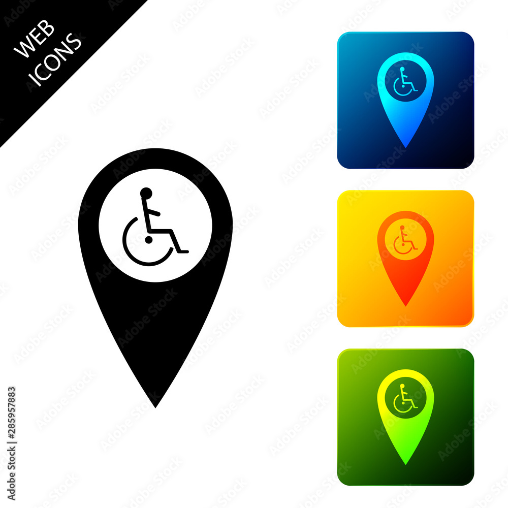 Poster disabled handicap in map pointer icon isolated on white background. invalid symbol. wheelchair handi