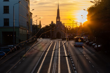 Naklejka premium An image of a beautiful sunset in Szczecin