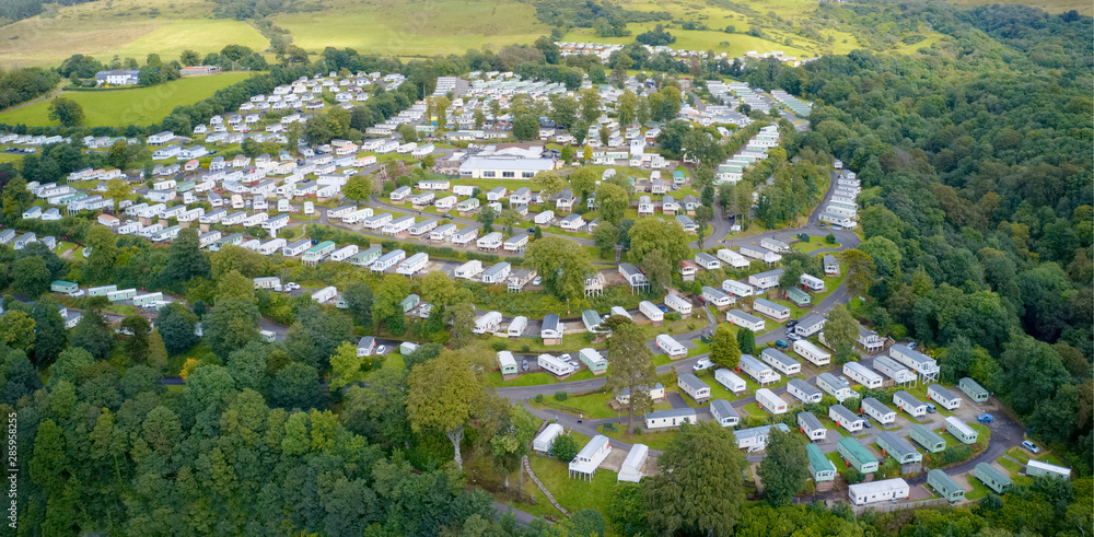 Wall mural Caravan site park aerial view traveller holiday homes at Cloch site near Wemyss Bay