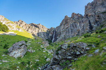 Beautiful waterfall in Bulgaria at sunrise.