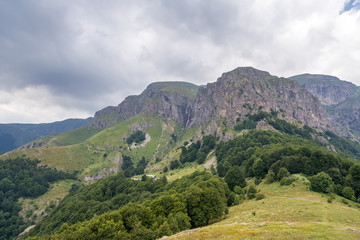 Beautiful waterfall in Bulgaria at sunset.