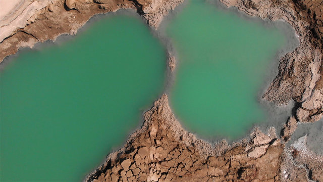 Sinkholes With Water In Dead Sea Aerial View 