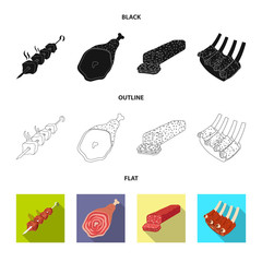 Isolated object of meat and ham symbol. Set of meat and cooking stock vector illustration.