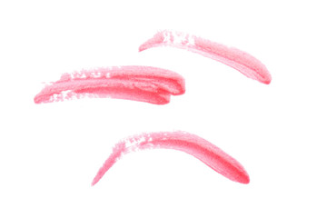 Red color lip gloss with glitter paint on background