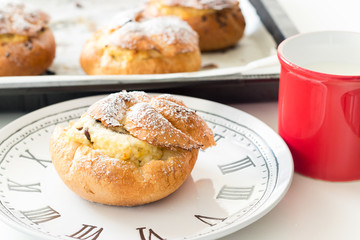 Dessert bun filled with sweet cottage cheese cream