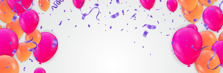Happy Birthday Greeting Card with balloons on abstract background with light effect