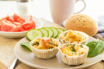 Healthy egg muffins with vegatables and tea.