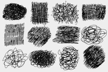 Pen strokes set. Hand drawn lines collection. Vector illustration of design graphic elements. Scribble brushes.