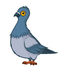 Funny surprised disheveled dove in cartoon style