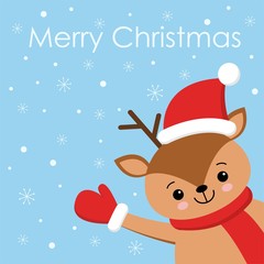 Fototapeta na wymiar merry christmas card with cute dear wearing a winter scarf. vector illustration