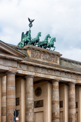 Fototapeta na wymiar The Quadriga on the Brandenburger Tor (Brandenburg Gate) is one of the most famous landmarks in Berlin, Germany.