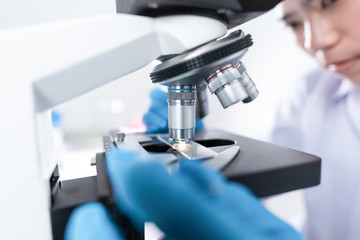 Researcher in the laboratory Studying with chemicals And microscopes