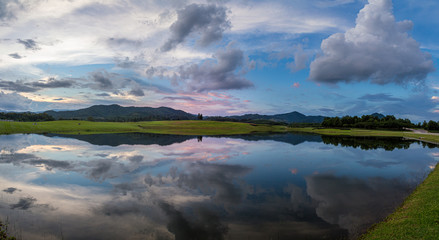 Amazing view of reflection lake in Boonrod farm, Chiang rai, Thailand.